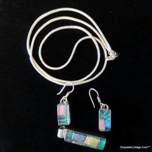 Matched Jewelry Set • Dichroic Glass in Silver